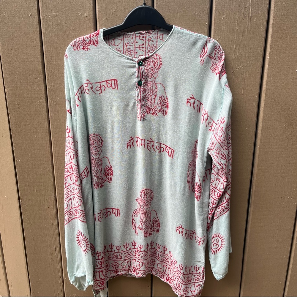 Handmade tunic blouse or shirt with Asian signs